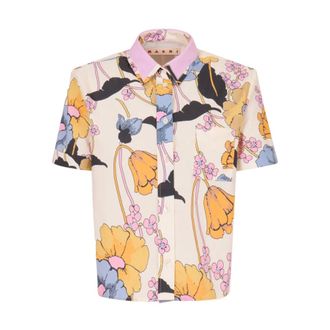 Marni Shirts, female, Multicolor, Size: M Cropped Floral-poplin Shirt