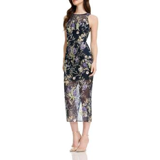 Dress The Population Helena Sequin Floral Cocktail Sheath Dress in Navy Multi at Nordstrom, Size Xx-Large