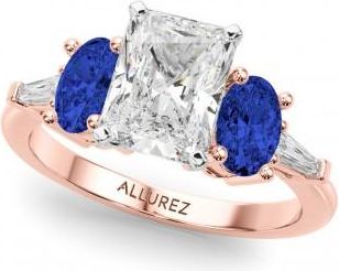 Allurez Radiant Lab Grown Diamond & Oval Blue Sapphire Engagement Ring 14K Rose Gold (4.32ct)