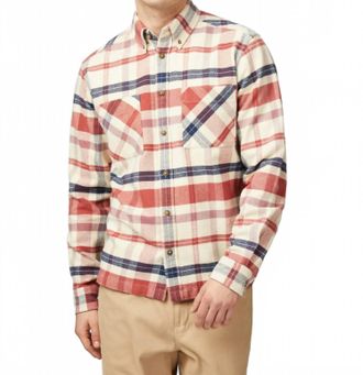 Ben Sherman Long Sleeve Brushed Ivy Check Overshirt In Cream