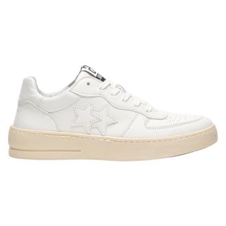2Star 2Star, Schoenen, Heren, Wit, 43 EU, Witte Leren Padel Sneakers met Cr&egrave;me Zool