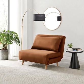 Furniturebox Bobby Orange Velvet Single Folding Sofa Bed Chair