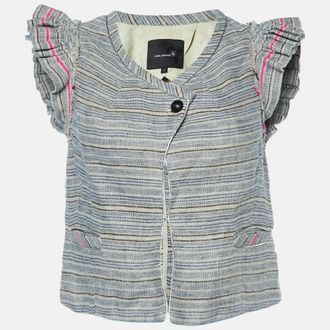 Isabel Marant Grey Stripe Linen Flutter Sleeve Crop Top