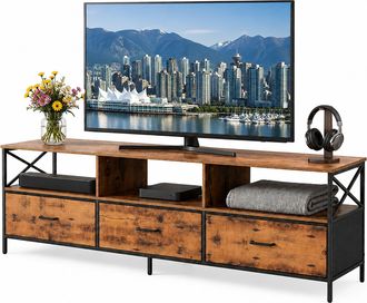 Relaxdays Relaxdays Mueble Tv Negro Industrial Con Cajones, Mdf Y Metal, Almacenaje Multimedia, 50x147x40 Cm