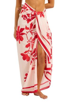 Seafolly Mayflower Cotton Cover-Up Sarong in Ecru/Cosmo at Nordstrom