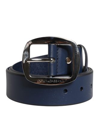 Dolce & Gabbana Mens Blue Calf Leather Classic Metal Buckle Belt - One Size