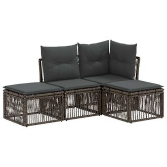 vidaXL Conjunto De Sof&aacute;s De Jard&iacute;n 4 Pcs Gris Rat&aacute;n Sint&eacute;tico Vidaxl