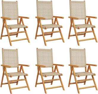 vidaXL Vidaxl - Sillas De Jard&iacute;n Reclinables 6 Uds Rat&aacute;n Pe Madera Maciza Beige