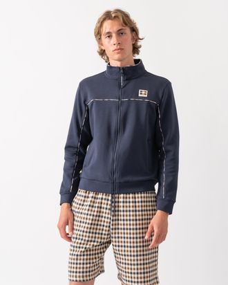 Aquascutum Mens Regular Fit Logo Detail Track Top in Dark Blue Cotton - Size X-Large