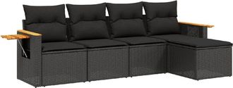 vidaXL Set De Muebles De Jard&iacute;n 5 Pzas Y Cojines Rat&aacute;n Sint&eacute;tico Negro Vidaxl