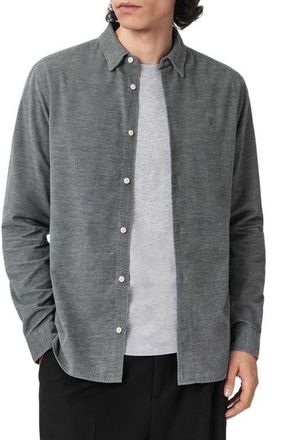 AllSaints Lorella Rib Cotton Button-Up Shirt in Light Grey at Nordstrom, Size Xx-Large