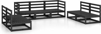 vidaXL 7 Piece Garden Lounge Set Black Solid Pinewood Vidaxl