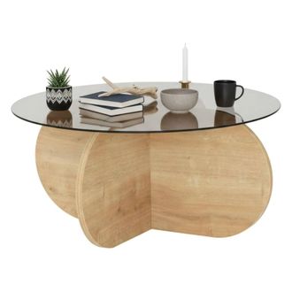 Dmora Mesa De Caf&eacute; Metis, Mesa De Centro Baja, Revistero Para Sof&aacute;, Estante De La Sala De Estar, 75x75h35 Cm, Roble, Con Embalaje Reforzado - Dmora