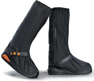 OEM 5 Pares De Cubrezapatos Impermeables Reutilizables, Negros, Con Rayas Reflectantes, Antideslizantes, Para Ciclismo, Talla Xxl