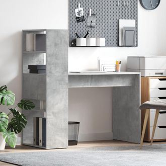 Berkfield Home Desk with Storage Concrete Grey 113x54x120 cm Engineered Wood | Size: 113 x 54 x 120 cm