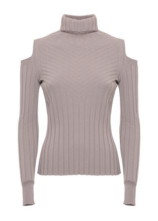 D.exterior Beige Cut-Out Ribbed Viscose Turtleneck Sweater