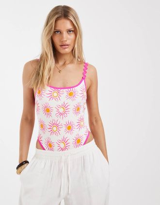 River Island Costume da bagno bianco con stampa di sole