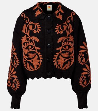 Farm Rio Cornely Ainika embroidered scalloped cardigan