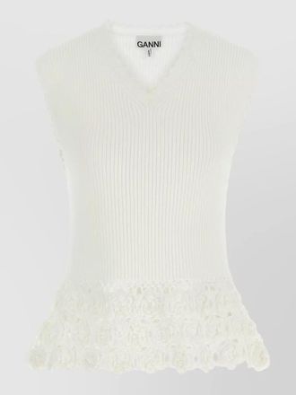 Ganni crochet cotton vest sleeveless v neckline