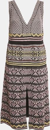 M Missoni Black/pink Patterned Lurex Knit V-Neck Midi Dress