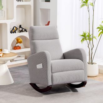 HOMCOM Modern High Back Corduroy Leisure Rocking Chair for Nursery, Grey | Size: 1 Pack