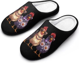 Generic Three Hens Rooster Glasses Womens Slippers Warm House Slippers Indoor House Shoes with Anti-Skid Rubber Sole