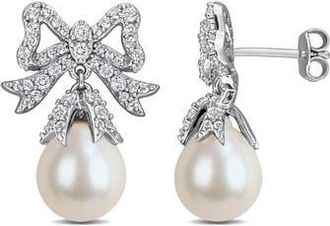 Delmar 9.5-10mm Cultured Freshwater Pearl Bow Drop Earrings in White at Nordstrom Rack