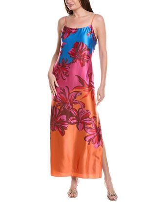 Milly Lily Sunset Flower Printed Satin Maxi Dress