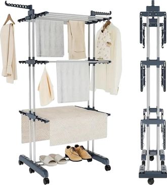 OEM Tendedero Plegable, Altura Regulable, Color Gris