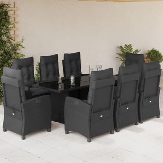 vidaXL Set De Comedor De Jard&iacute;n 9 Pzas Y Cojines Rat&aacute;n Sint&eacute;tico Negro Vidaxl