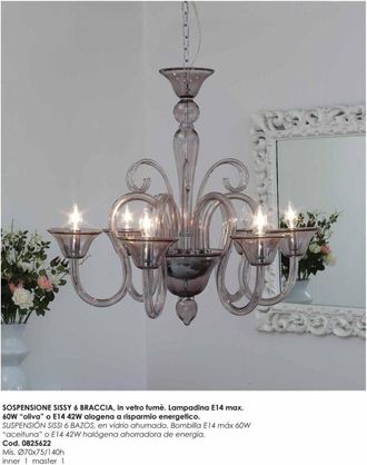 Casa Lampadario lampada a sospensione soffitto vetro fume 6 braccia - bizzotto