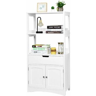 Costway Costway - Bathroom Floor Cabinet Wooden Tall Storage Cupboard Freestanding 2 Open Shelves