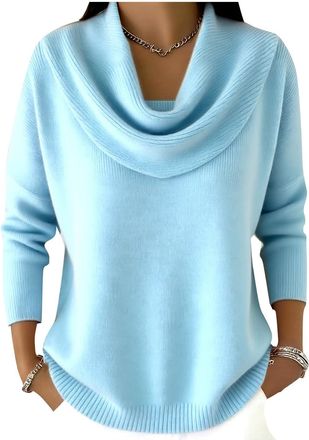 Generic Cowl Neck Jumpers for Women UK Cowl Neck Tops for Women Womens Chunky Knitted Jumper Soft Turtleneck Pullover Sweater Long Sleeve Casual Winter Warm K