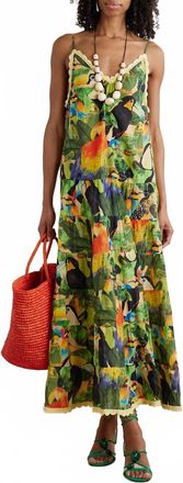 Farm Rio Bird Leaves Long Dress In Green