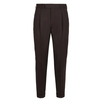 Pantaloni Torino Suit Trousers, male, Brown, Size: 2XL Tailored Wool Trousers with Flap Pockets