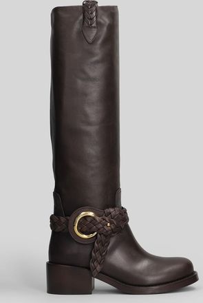 Zimmermann Helix High Heels Boots In Brown Leather