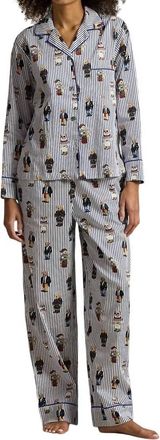 Polo Ralph Lauren Bear Cotton Long-Sleeve Pajama Set In Snowfall Blue