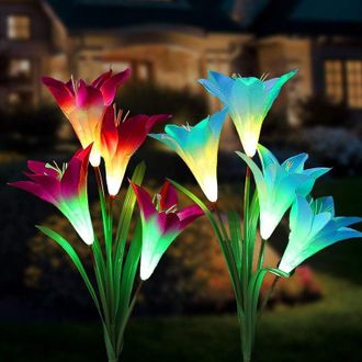 OEM Luces Solares De Jard&iacute;n Para Exteriores, 8 Luces Solares Led Multicolores Con Forma De Flor De Lis Con Estacas Para Jard&iacute;n, Patio Y Terraza (azul Y Mo