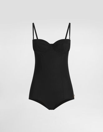 Dolce & Gabbana Solid-color Balconette One-piece Swimsuit - Woman Swimwear Black Jersey 1