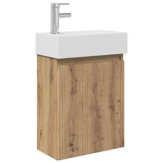 vidaXL M&oacute;dulo De Ba&ntilde;o Con Grifer&iacute;a Roble Artesanal 45,5 X 22,5 X 84 Cm Vidaxl