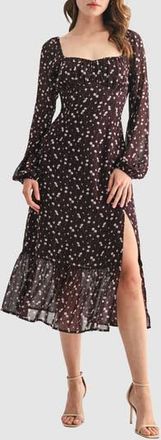 All in Favor Floral Long Sleeve Ruffle Hem Midi Dress in Burgundy Cream Daisy at Nordstrom Rack, Size X-Small