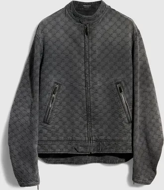 Gucci GG Cotton Denim Jacquard Zip Jacket, Size 44 IT, Grey