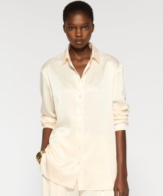 Serena Bute Satin Boyfriend Shirt - Cream