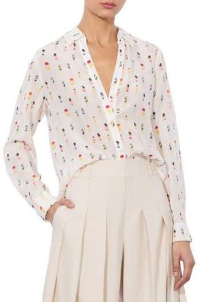 Alice & Olivia Eloise Sunbather Print Silk Button-Up Shirt in White at Nordstrom Rack, Size X-Small