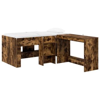 vidaXL Cama Alta Para Ni&ntilde;os Con Escritorio 2 Uds. Roble Ahumado Vidaxl