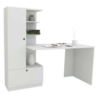 Dmora Escritorio Astra, Escritorio Multiusos, Mesa De Oficina Para Pc, El Plan De Trabajo, 150x62h140 Cm, Blanco, Con Embalaje Reforzado - Dmora