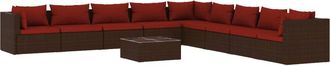 vidaXL Set Muebles De Jard&iacute;n 10 Pzas Y Cojines Rat&aacute;n Sint&eacute;tico Marr&oacute;n Vidaxl