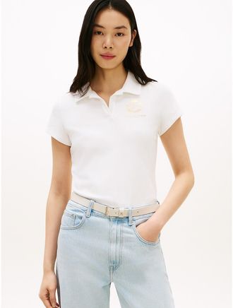 Tommy Hilfiger Womens Slim Fit Laurel Leaf Logo Polo - White - XL