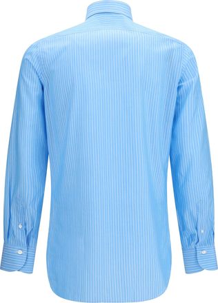 Finamore Mens Regular 170 A Due Striped Shirt Egyptian Cotton Solid Kaki