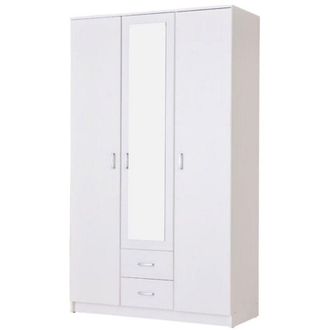 Dmora Guardaroba 3 Ante Crati, Armadio Camera da Letto 4 Ripiani, 2 Cassetti, Appendiabiti, 120x52 cm Bianco